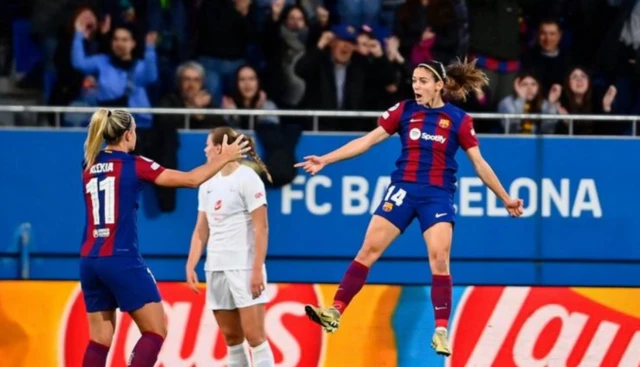 Aitana Bonmati celebrates scoring for Barcelona