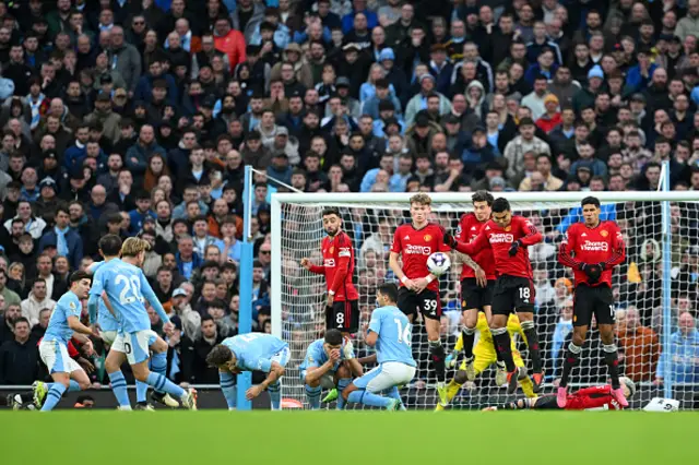 Kevin De Bruyne of Manchester City takes a free-kick