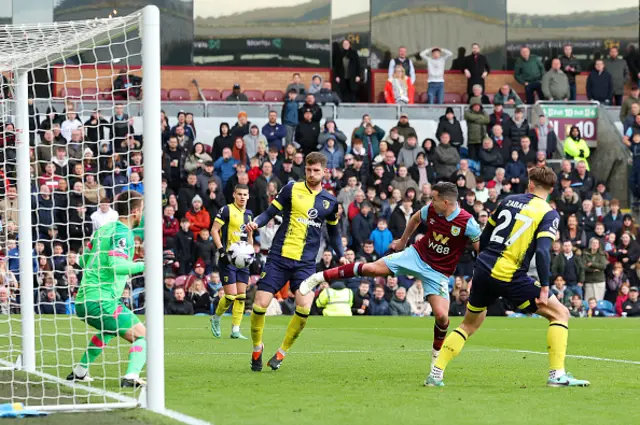 Josh Cullen of Burnley scores a goal, which is later disallowed,