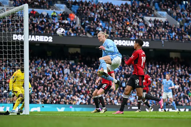 Erling Haaland of Manchester City misses an opportunity