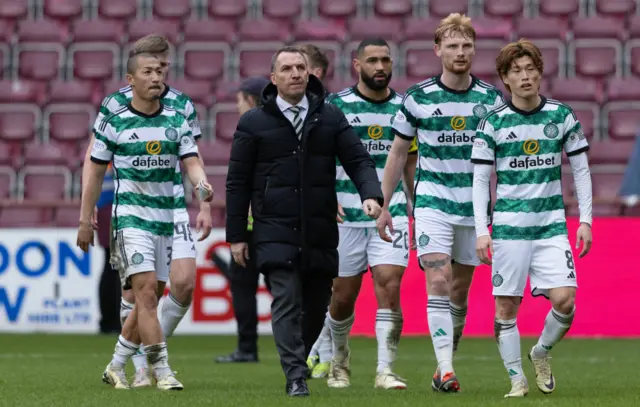 Celtic manager Brendan Rodgers with his disappointed players