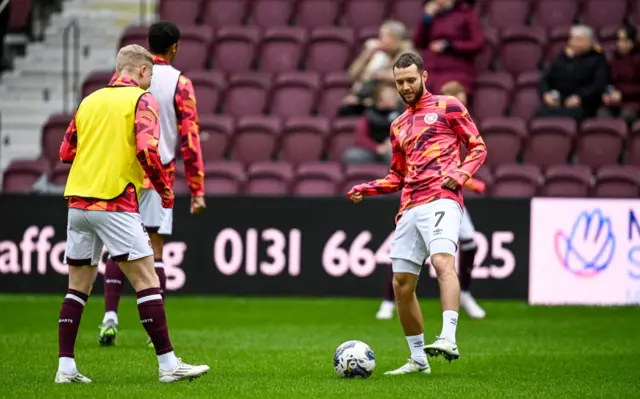 Hearts players warming up