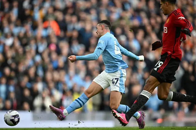 Phil Foden has an unsuccessful attempt