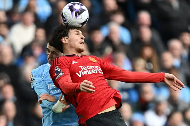Phil Foden vies with Manchester United's defender Victor Lindelof