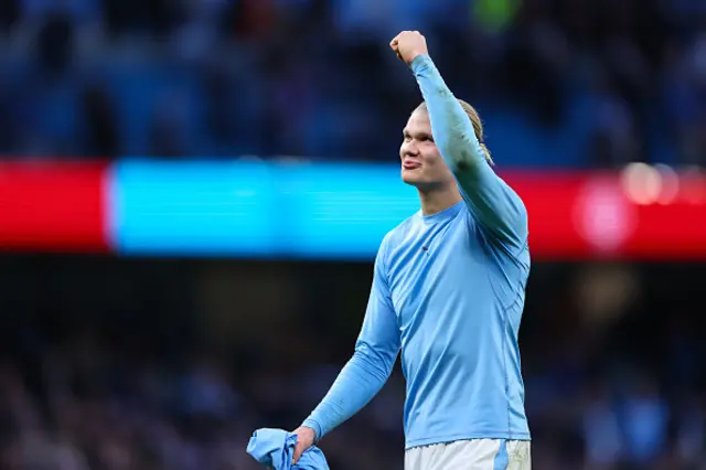 Erling Haaland of Manchester City reacts at full time