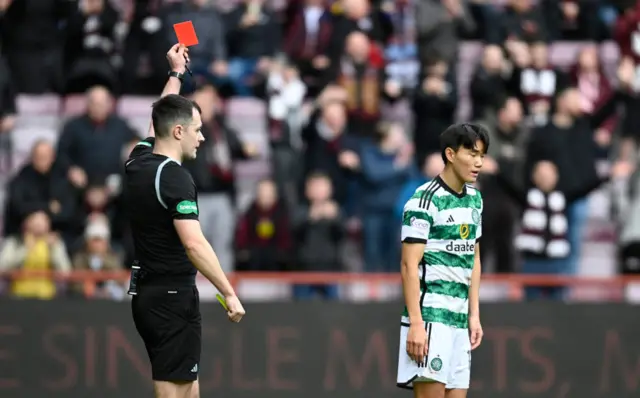 Celtic are down to 10 men at Tynecastle