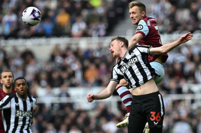 Ward-Prowse wins a header above Longstaff