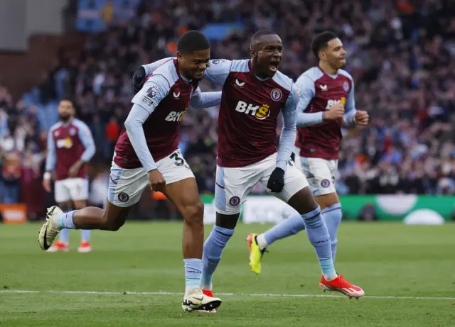 Moussa Diaby celebrates