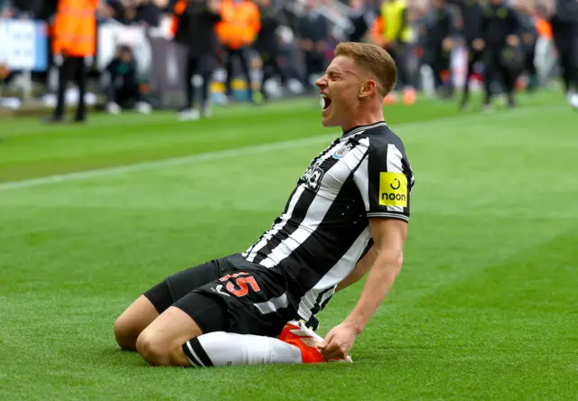 Harvey Barnes celebrates