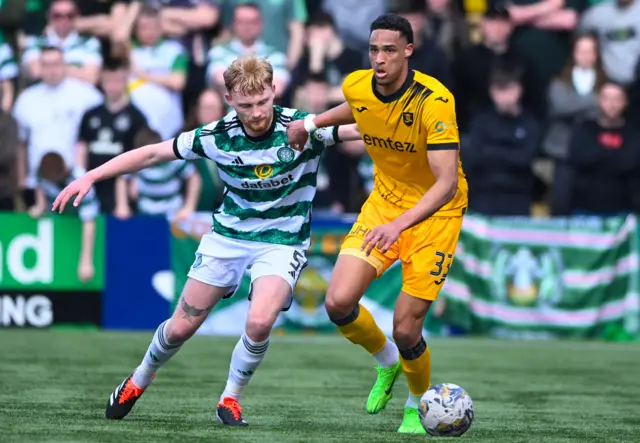 Celtic defender Liam Scales and Livingston forward Tete Yengi