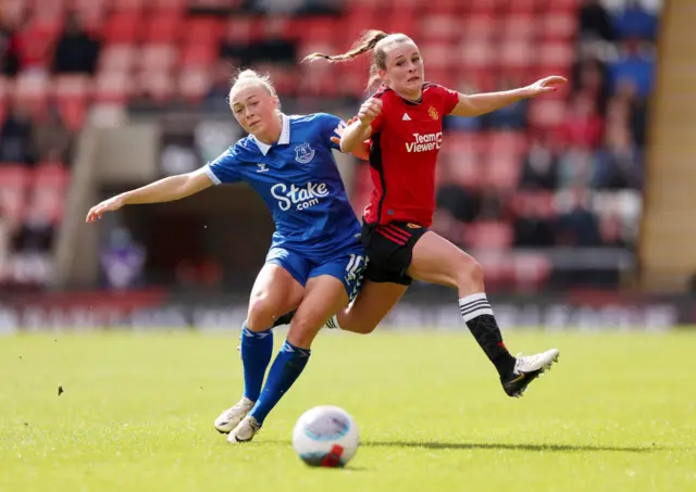 Toone is barged off the ball by Bennison