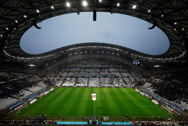 General view inside the stadium before the match between Marseille and Paris St-Germain