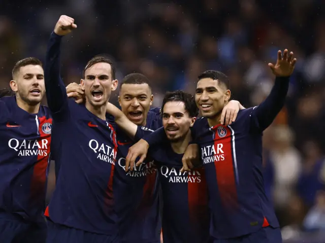 PSG celebrate Vitinha's goal against Marseille