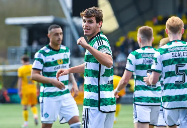 Paulo Bernardo celebrates after scoring for Celtic against Livingston