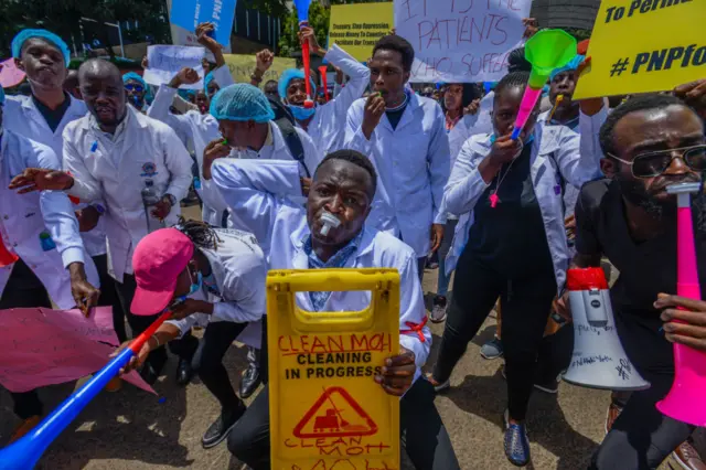 Kenyan healthcare workers protesting