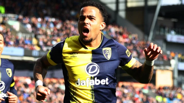 Bournemouth's Justin Kluivert celebrates scoring against Burnley in the Premier League