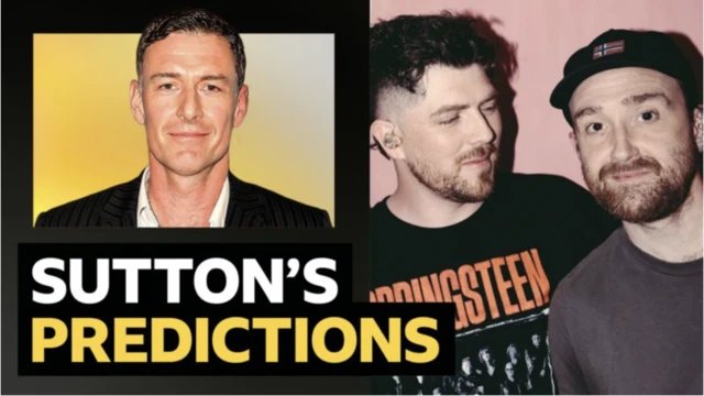 Chris Sutton Prediction graphic, Sam McTrusty and Ross McNae from rock band Twin Atlantic.