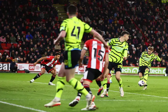 Martin Odegaard of Arsenal scores the opening goal