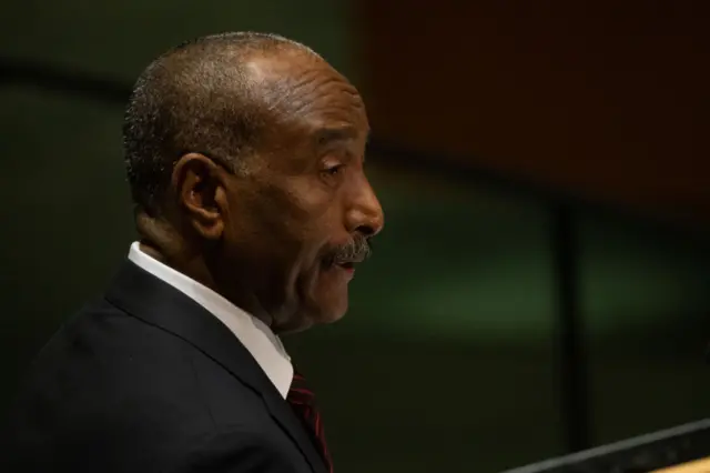 Abdel Fattah al-Burhan, Sudan's president, speaks during the United Nations General Assembly (UNGA) in New York, US, on Thursday, Sept. 21, 2023