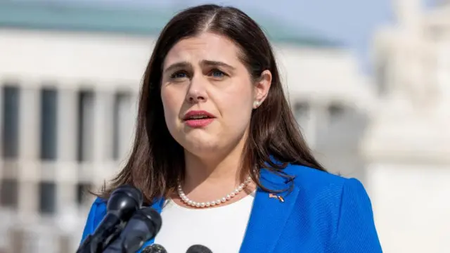 Colorado Secretary of State Jena Griswold speaks to reporters following arguments in former U.S. President Donald Trump's appeal of a lower court's ruling disqualifying him from the Colorado presidential primary ballot, in Washington, U.S., February 8, 2024