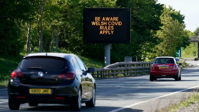 Wales lockdown road sign