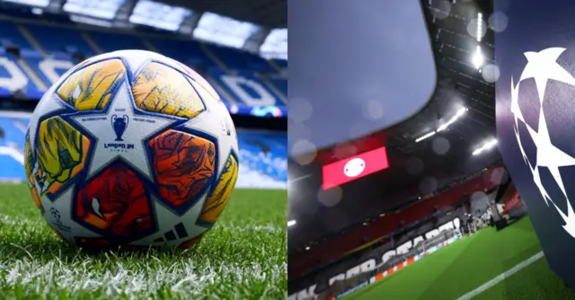 UCL match ball at Reale Arena/ UCL logo at Allianz Arena.