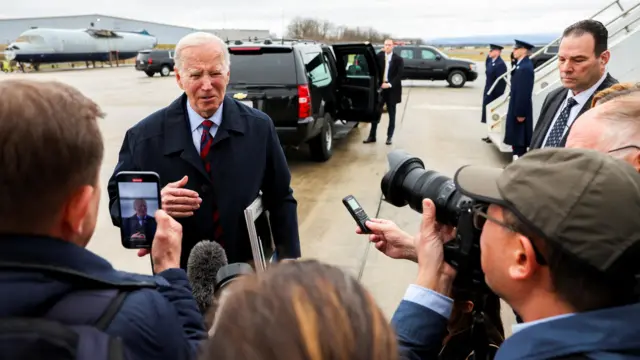 Biden speaks to the press before boarding Air Force One at Hagerstown Regional Airport