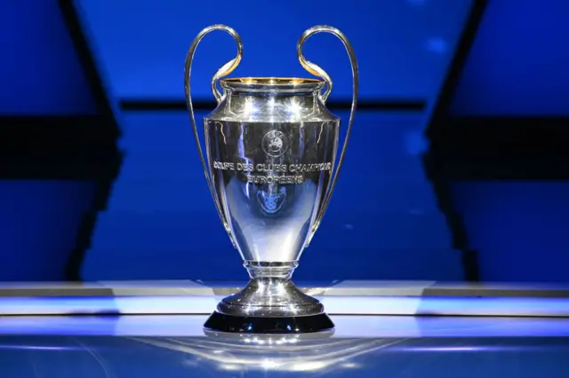 UCL trophy in the draw hall in Nyon, Switzerland.