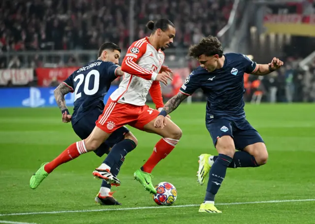 Sane jinks inside the box on his left foot.