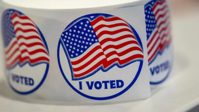 A roll of 'I Voted' stickers at the Fairfax County Government Center polling place in Fairfax, Virginia, USA, 05 March 2024