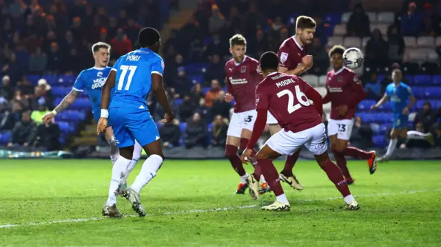 Josh Knight scores Peterborough's fifth goal against Northampton