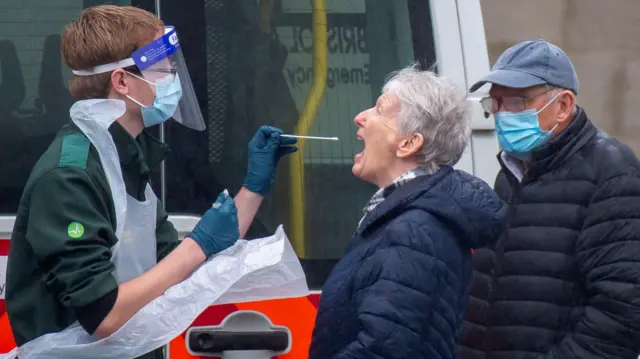 Elderly woman getting test