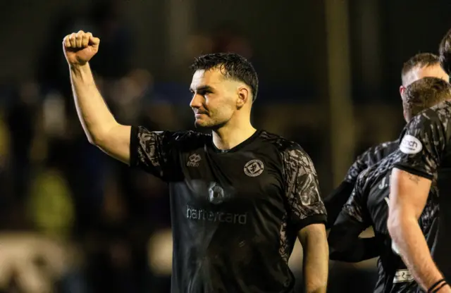 Dundee United's Tony Watt celebrates at full time during a cinch Championship match between Greenock Morton and Dundee United