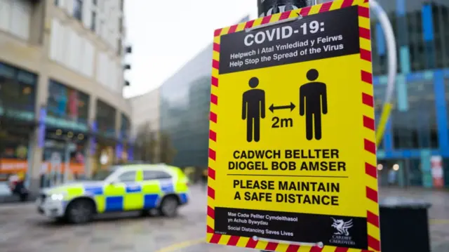 Covid sign in Cardiff