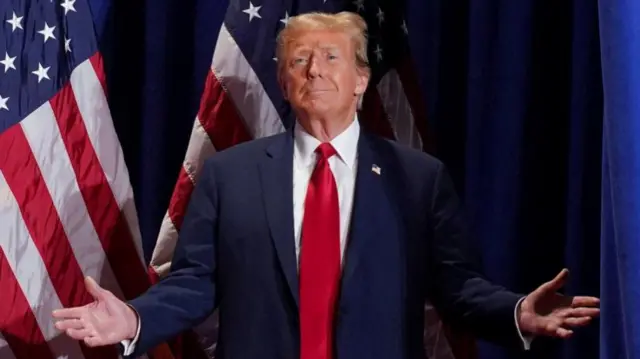 Republican presidential candidate and former U.S. President Donald Trump reacts on stage during a campaign rally in Richmond, Virginia, U.S. March 2, 2024