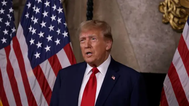 Republican presidential candidate, former President Donald Trump speaks in the library at Mar-a-Lago on March 4, 2024 in Palm Beach, Florida