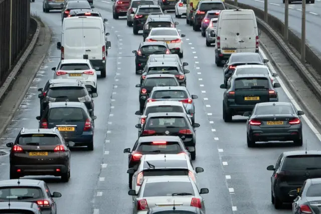 Cars queuing on a highway