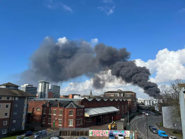 Smoke can be seen across the Southampton