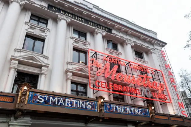 St Martin's Theatre is viewed from the front on 22 February 2023 in London