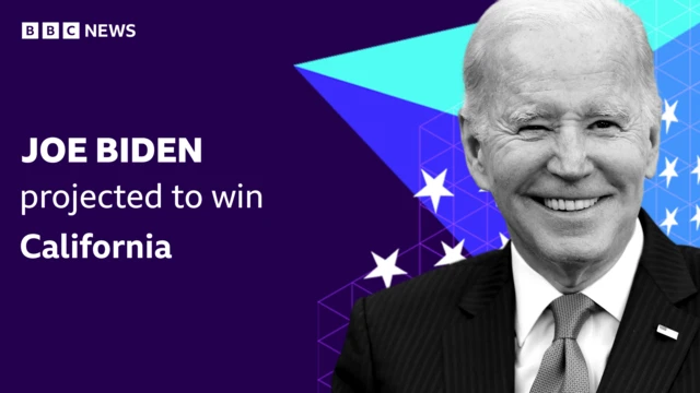 A BBC graphic reads: "Joe Biden projected to win California"