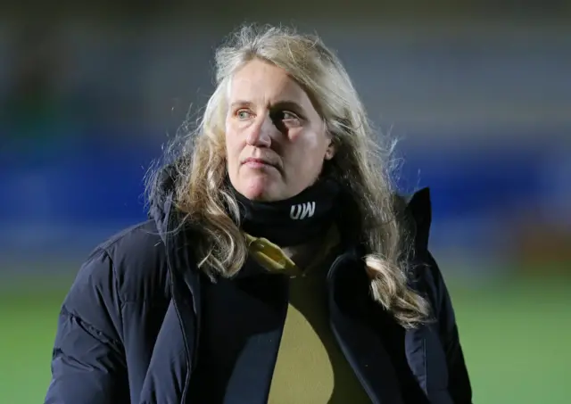 Emma Hayes on the Kingsmeadow pitch.