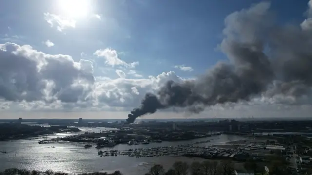 Smoke billowing across Southampton