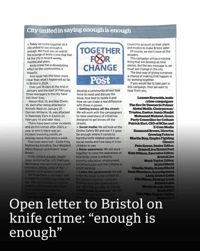 Image of the open letter to Bristol