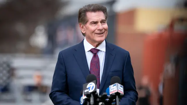 Steve Garvey, US Senate candidate speaks to the media at a press conference on Tuesday, February 27, 2024. Garvey, a former Los Angeles Dodger, received the endorsement of the El Monte Police. Garvey and Democrat Adam Schiff are the current front-runners in the March 5th Primary Election for the US Senate Seat.