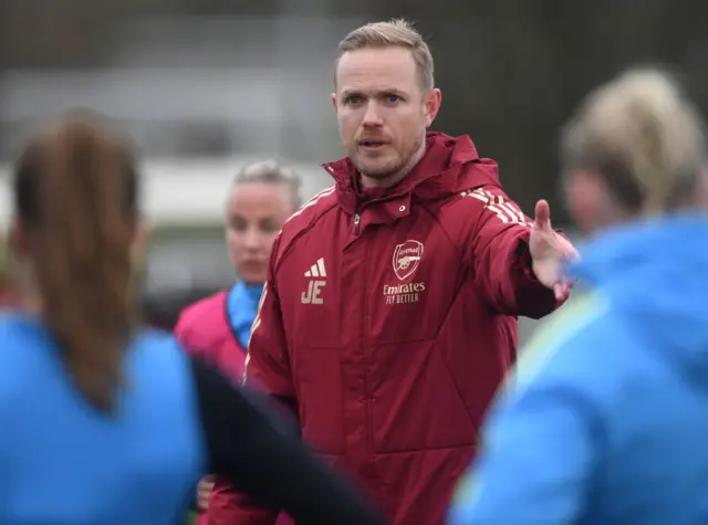 Jonas gives out instructions in Arsenal training.