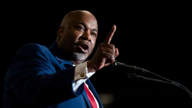 Mark Robinson speaks at a Trump rally on Saturday