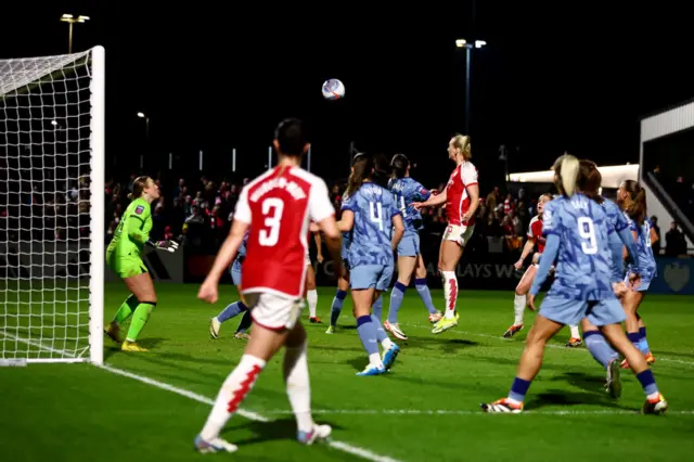 Stina Blackstenius scores her third goal against Aston Villa