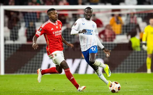 Benfica's Florentino Luis and Rangers' Mohamed Diomande in action