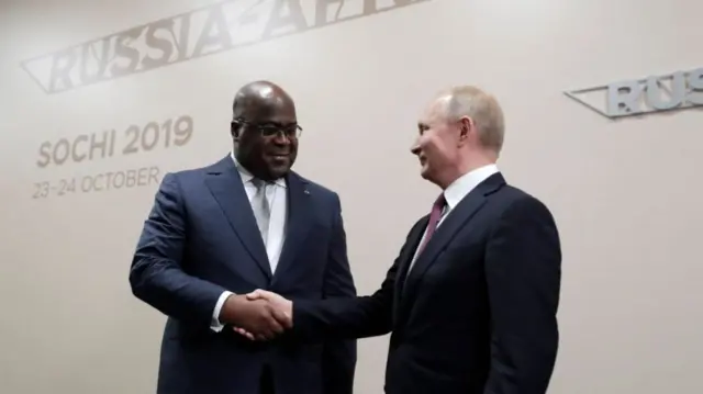 Russian President Vladimir Putin meets with Félix Antoine Tshilombo Tshisekedi, President, Democratic Republic of the Congo, on the sidelines of the 2019 Russia-Africa Summit in Sochi on October 23, 2019.