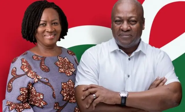 The presidential candidate of Ghana's NDC party John Mahama with Professor Jane Naana Opoku-Agyemang, his running mate for the December 2024 polls